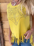 Studded Fringe Round Neck Cap Sleeve T-Shirt - Trendsi - Flyclothing LLC