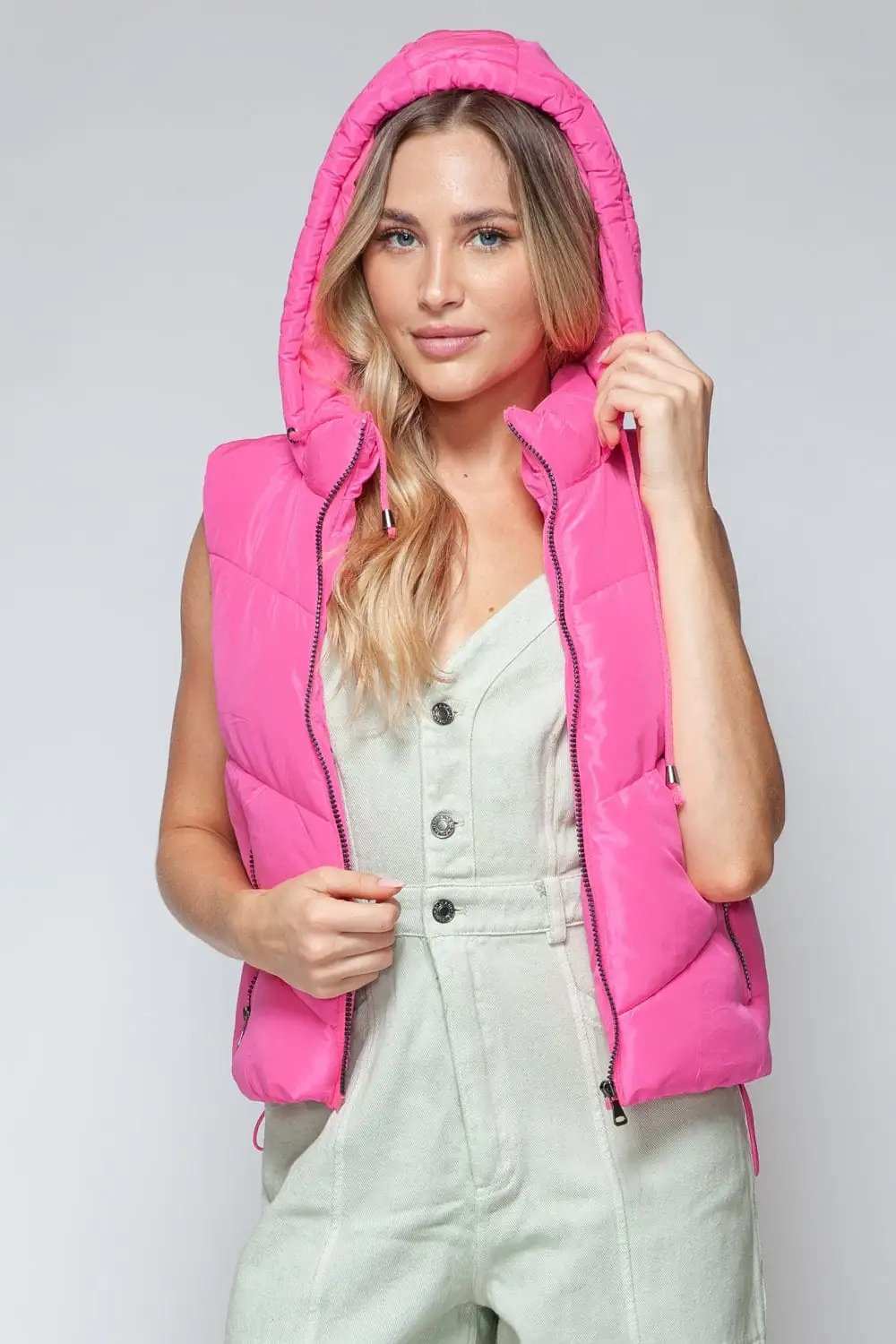 Snobbish Zip Up Quilted Hooded Vest - Trendsi - Flyclothing LLC