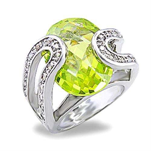 5X004 - Rhodium Brass Ring with AAA Grade CZ in Apple Green color - Alamode - Flyclothing LLC