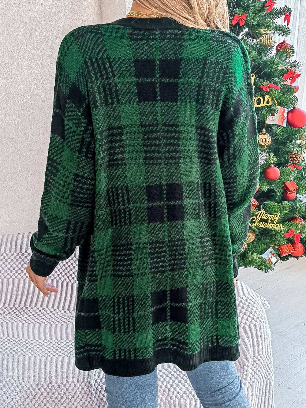 Plaid Open Front Long Sleeve Cardigan - Trendsi - Flyclothing LLC