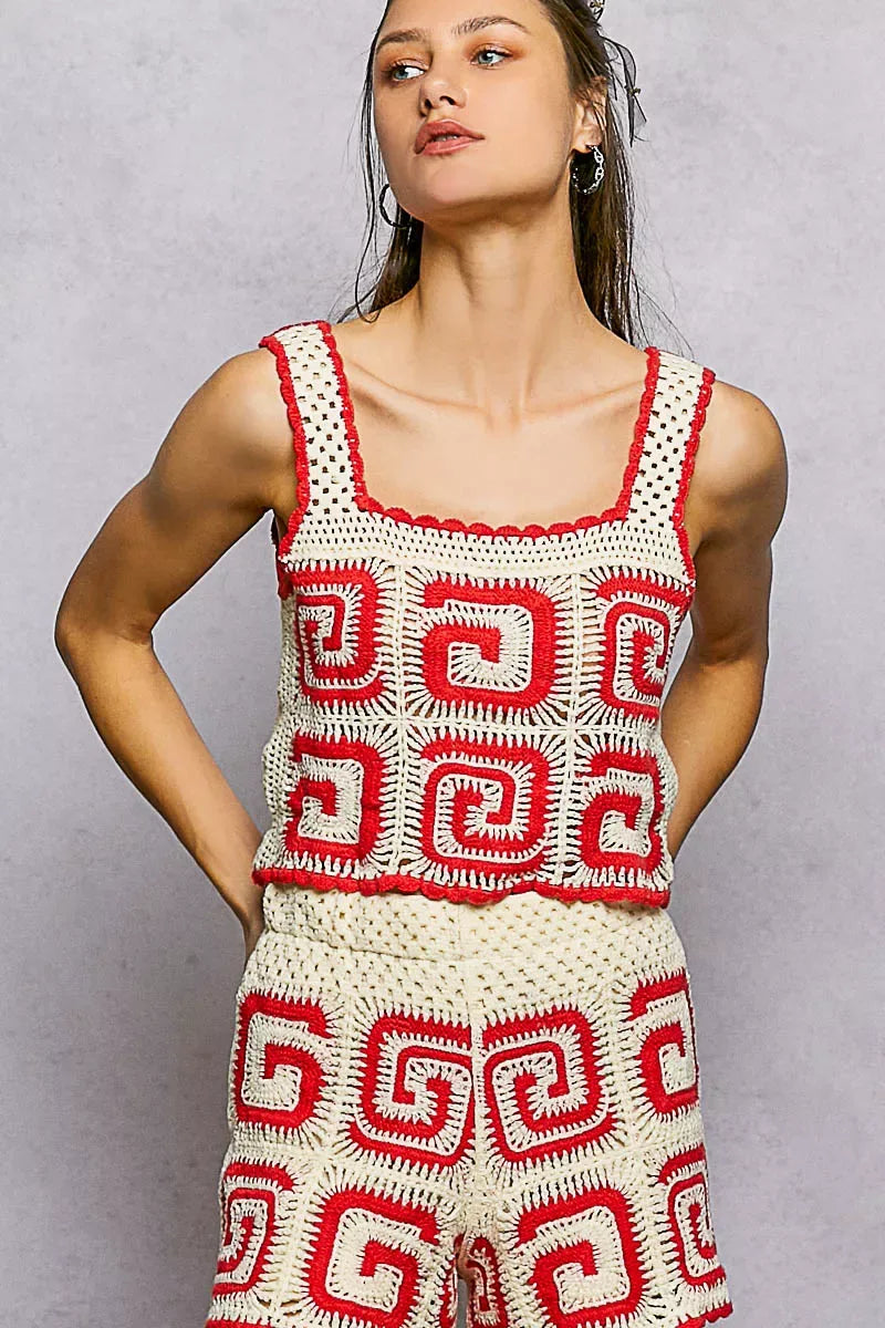 POL Handmade Crochet Cropped Tank with Granny Square Pattern - Trendsi - Flyclothing LLC