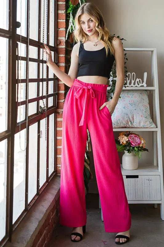Heimish Full Size Front Tie Pants with Paperbag Waistband Plus Size - Trendsi - Flyclothing LLC