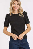Mittoshop Textured Round Neck Short Sleeve Blouse - Trendsi - Flyclothing LLC