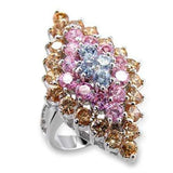 60101 - Rhodium Brass Ring with AAA Grade CZ in Multi Color - Alamode - Flyclothing LLC
