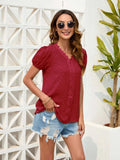 Swiss Dot Lace Detail V-Neck Blouse - Trendsi - Flyclothing LLC