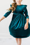 Teal Velvet Ruffle Twirl Dress - Mila & Rose ® - Flyclothing LLC