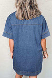 Short Sleeve Collared Patched Pocket Denim Mini Dress - Trendsi - Flyclothing LLC
