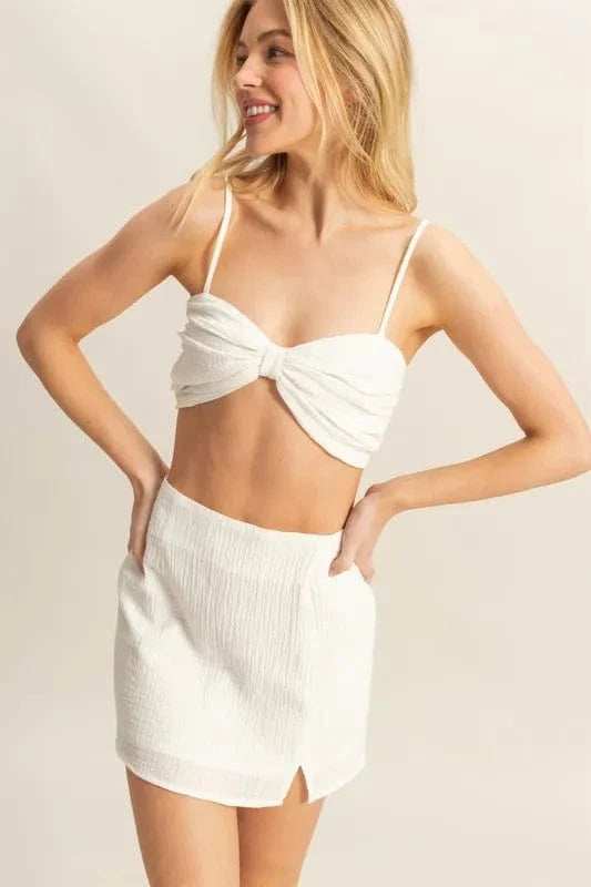 HYFVE Ruched Bra Top and Mini Skirt Set - Trendsi - Flyclothing LLC