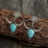 Artificial Turquoise Alloy Cow Head Earrings - Trendsi - Flyclothing LLC