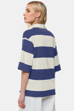 Oh Pima Cotton Wash Color Block Johnny Collar Half Sleeve Top - Trendsi - Flyclothing LLC