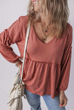 Frill V-Neck Long Sleeve Blouse - Trendsi - Flyclothing LLC