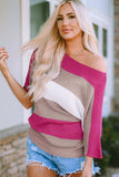 Color Block Boat Neck Half Sleeve Knit Top - Trendsi - Flyclothing LLC