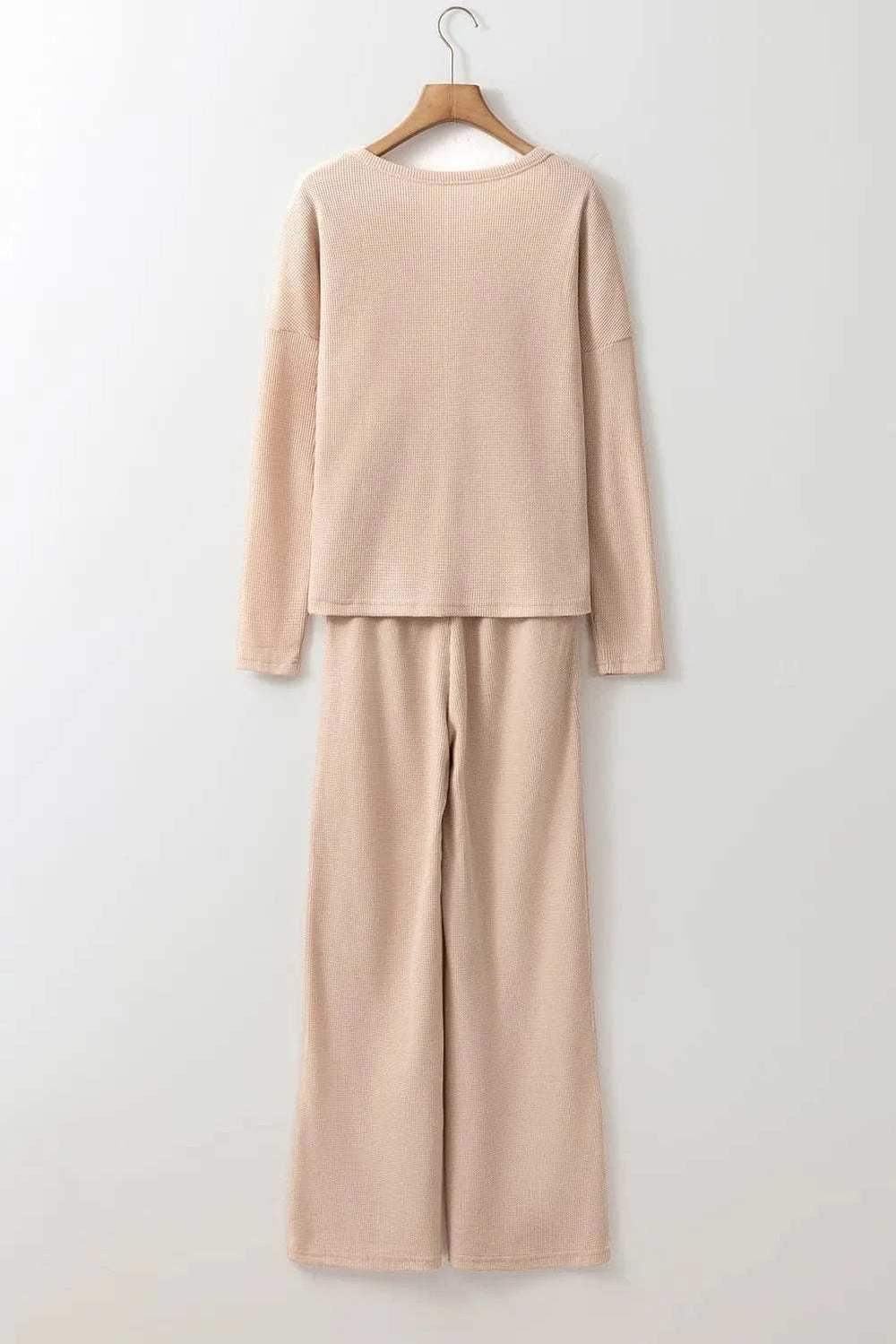 Round Neck Long Sleeve Top and Drawstring Pants Lounge Set - Trendsi - Flyclothing LLC