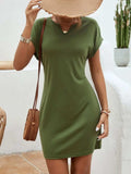 Notched Short Sleeve Mini Tee Dress - Trendsi - Flyclothing LLC