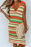 Openwork Stripe Sleeveless Sweater Dress - Trendsi - Flyclothing LLC