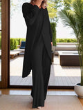Full Size Slit Round Neck Long Sleeve Top and Pants Set - Trendsi - Flyclothing LLC