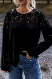 Lace Detail Round Neck Long Sleeve Blouse - Trendsi - Flyclothing LLC