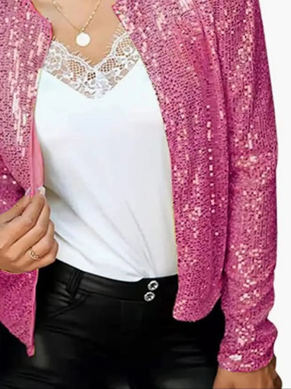 Full Size Sequin Long Sleeve Jacket Plus Size - Trendsi - Flyclothing LLC