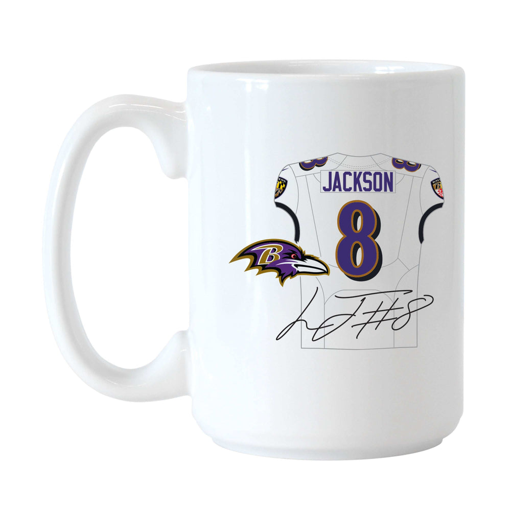 Baltimore Ravens Lamar Jackson Jersey 15oz Sublimated Mug - Logo Brands - Flyclothing LLC