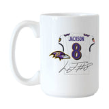Baltimore Ravens Lamar Jackson Jersey 15oz Sublimated Mug - Logo Brands - Flyclothing LLC