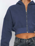 Zip Up Long Sleeve Hooded Cropped Jacket - Trendsi - Flyclothing LLC