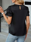 Smocked Round Neck Ruffled Layered Sleeve Blouse - Trendsi - Flyclothing LLC