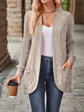 Ribbed Open Front Long Cardigan with Pockets - Trendsi - Flyclothing LLC