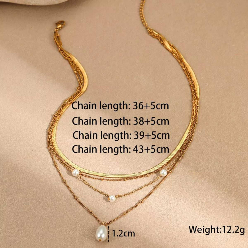 18K Gold-Plated Four-Layered Pearl Necklace - Trendsi - Flyclothing LLC