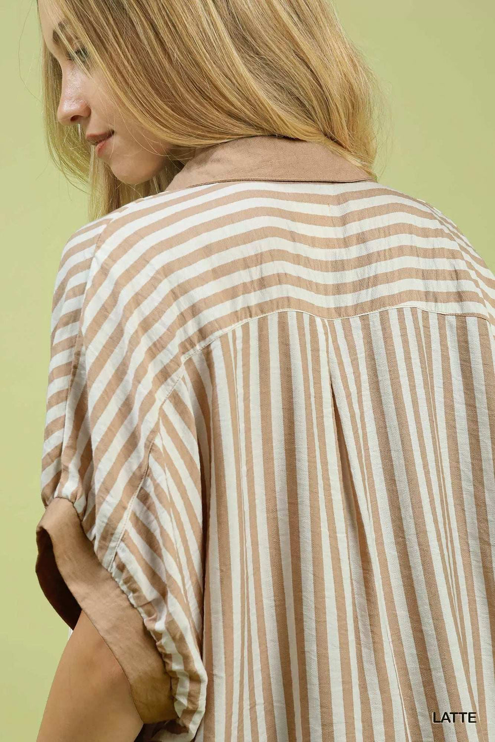 Umgee Stripe Collared Oversized Top - Trendsi - Flyclothing LLC