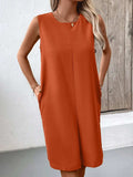 Pocketed Round Neck Sleeveless Mini Dress - Trendsi - Flyclothing LLC