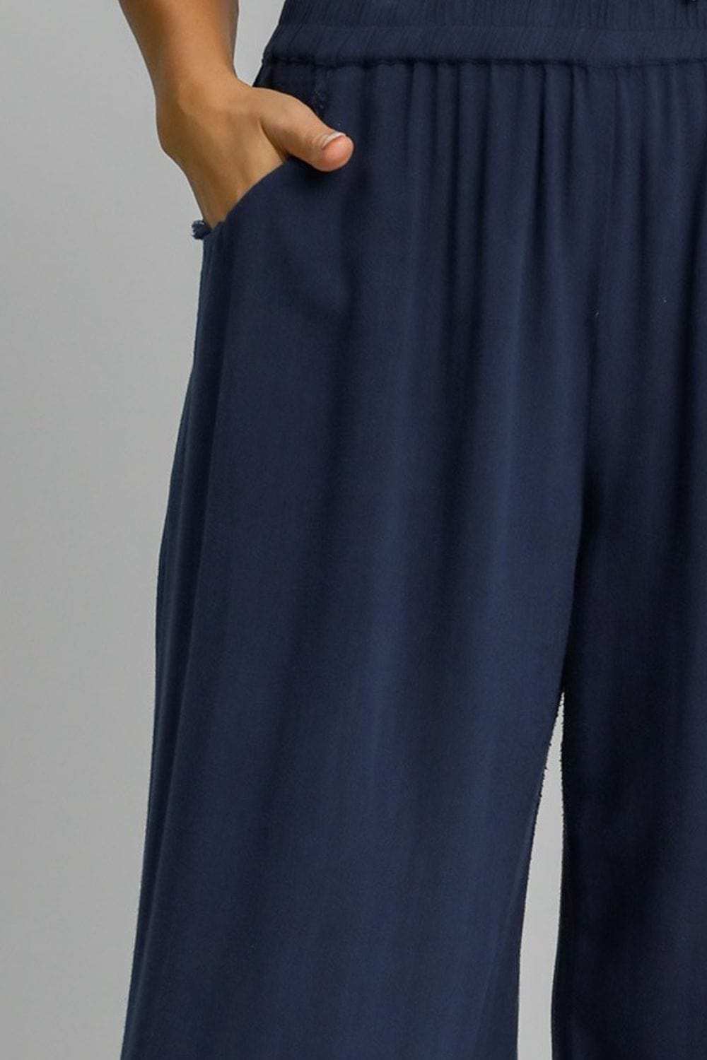 Umgee Full Size Linen Blend Elastic Waistband Wide Leg Pants Plus Size - Trendsi - Flyclothing LLC