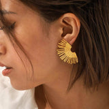 Stainless Steel Fan-Shaped Earrings - Trendsi - Flyclothing LLC