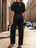 Notched Half Sleeve Straight Jumpsuit - Trendsi - Flyclothing LLC