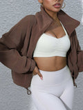 Drawstring Turtleneck Zip Up Long Sleeve Jacket - Trendsi - Flyclothing LLC