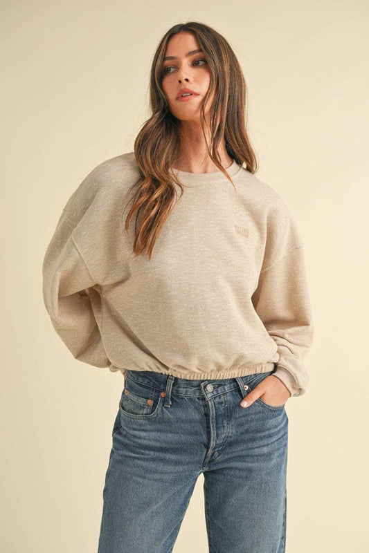 Mable Round Neck Letter Embroidery Crop Sweatshirt - Trendsi - Flyclothing LLC