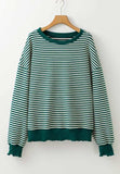Striped Round Neck Long Sleeve Sweatshirt - Trendsi - Flyclothing LLC