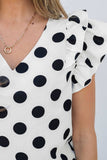 Polka Dot Ruffled Cap Sleeve V Neck Blouse - Trendsi - Flyclothing LLC