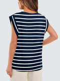 Striped Round Neck Cap Sleeve T-Shirt - Trendsi - Flyclothing LLC