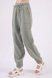 VERY J Washed Woven Crinkle Gauze Drawstring Pants - Trendsi - Flyclothing LLC