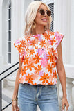 Printed Round Neck Cap Sleeve Blouse - Trendsi - Flyclothing LLC