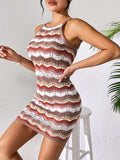 Openwork Striped Spaghetti Strap Knit Dress - Trendsi - Flyclothing LLC
