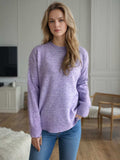 Round Neck Drop Shoulder Long Sleeve Sweater - Trendsi - Flyclothing LLC