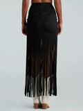 Suede Fringe Skirt - Trendsi - Flyclothing LLC