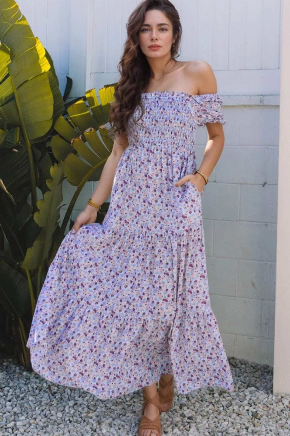 Tiered Floral Shirred High Waist Maxi Dress - Trendsi - Flyclothing LLC