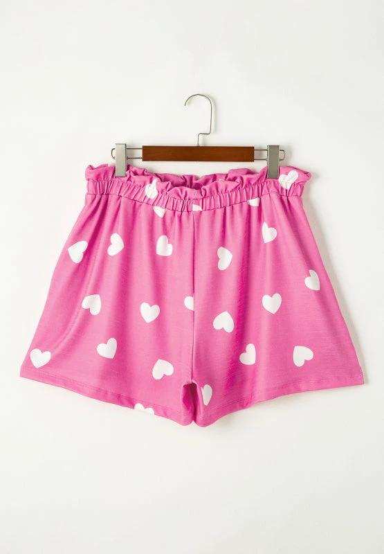 Heart Round Neck Long Sleeve Top and Elastic Waist Shorts Set - Trendsi - Flyclothing LLC