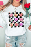 Valentine's Day Checkered Heart Long Sleeve Sweatshirt - Trendsi - Flyclothing LLC
