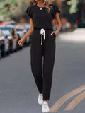 Ruffle Sleeve Drawstring Waist Casual Jumpsuit - Trendsi - Flyclothing LLC