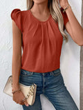 Ruched Round Neck Cap Sleeve Blouse - Trendsi - Flyclothing LLC