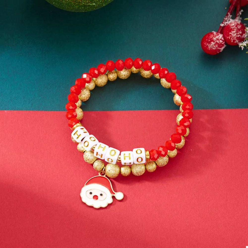 2 Piece Christmas Santa Beaded Bracelet - Trendsi - Flyclothing LLC