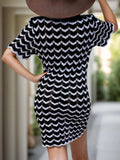 Chevron Round Neck Short Sleeve Knit Dress - Trendsi - Flyclothing LLC